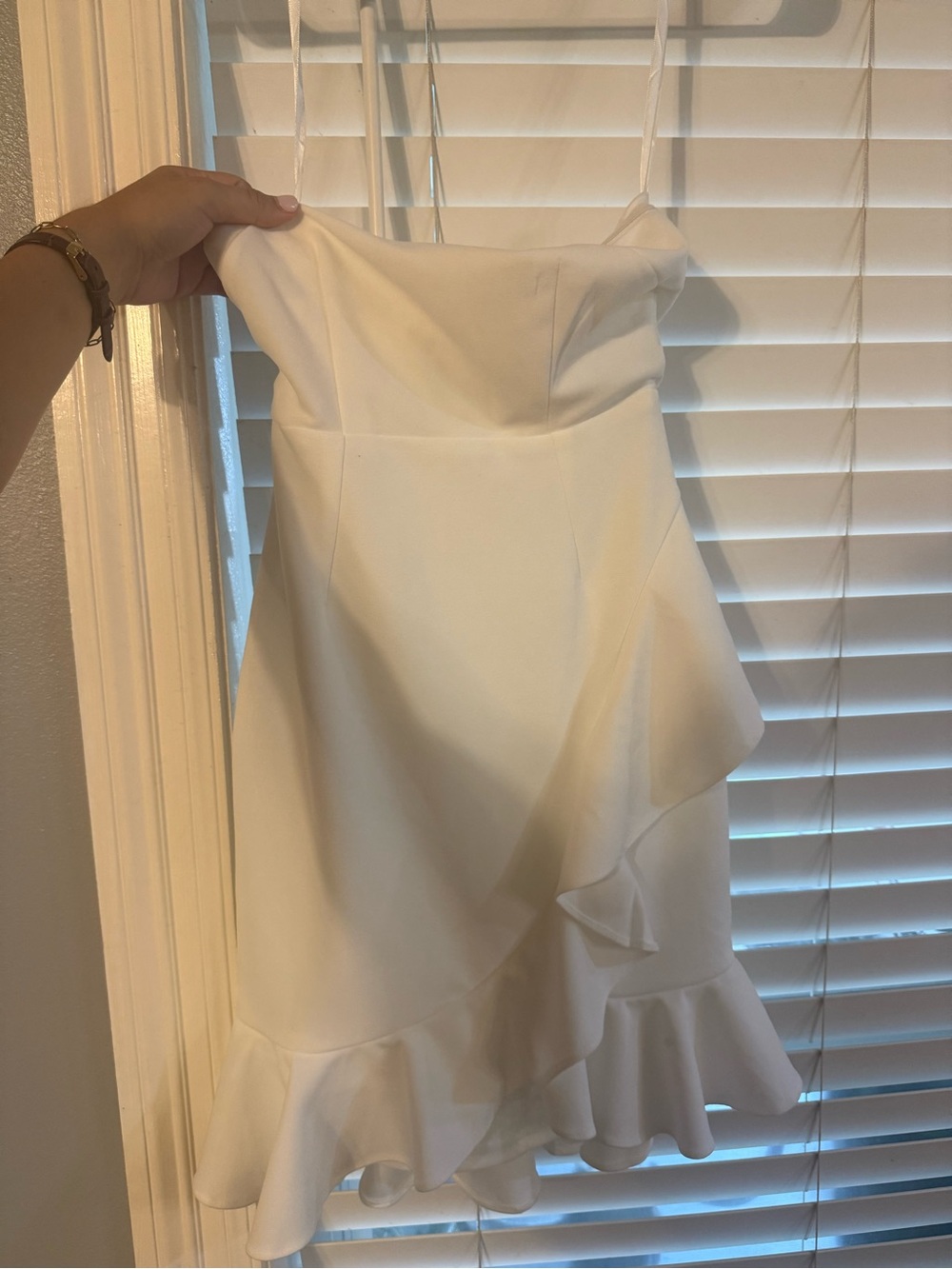 White Spaghetti Strap Ruffle Hem Dress